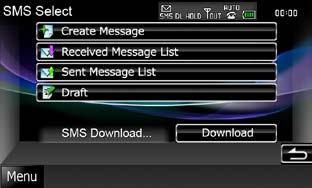 Upravljanje Bluetooth-a Upravljanje Bluetooth-a SMS (kratka sporočila) Uporabite lahko funkcijo SMS. 1 Na zaslonu Hands Free se dotaknite [SMS]. Prikaže se ekran SMS Select.