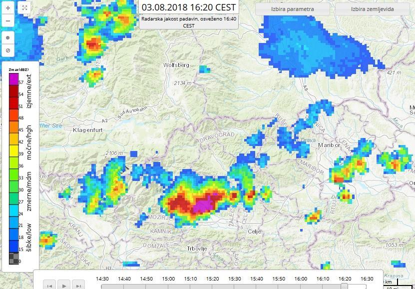Slika 8: Močnejša nevihta na območju Šmartnega ob Paki. Vir: ARSO Nad večjim delom Evrope je bilo šibko območje visokega zračnega tlaka.