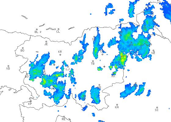 3. februar 19. 3. februar 23. Slika 17. Največja radarska odbojnost višine padavin ob izbranih časih 3. februarja zvečer.