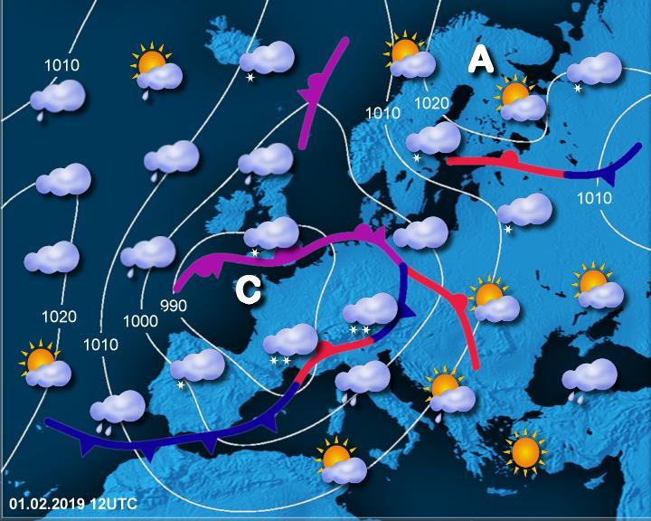 Splošna vremenska slika Nad vzhodnim Atlantikom se je 31. januarja iznad južne Grenlandije proti Irski poglobila izrazita višinska dolina hladnega zraka. Nastal je globok in obsežen ciklon, ki je 1.