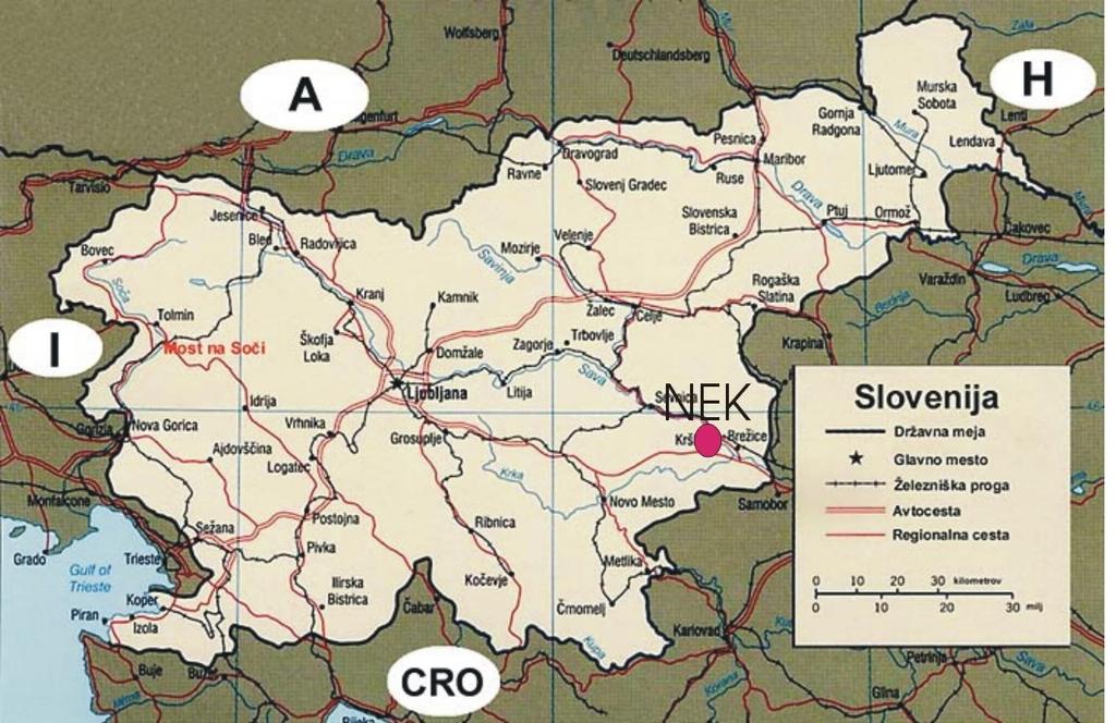 1.3 Viri nevarnosti 1.3.1 Nuklearna elektrarna Krško (NEK) NEK je na levem bregu reke Save in je 3 km oddaljena od Krškega.