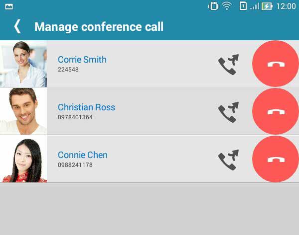 Upravljanje konferenčnega klica Med konferenčnim klicem lahko ločite stik iz skupine in z njim opravite osebni pogovor ali ga odstranite