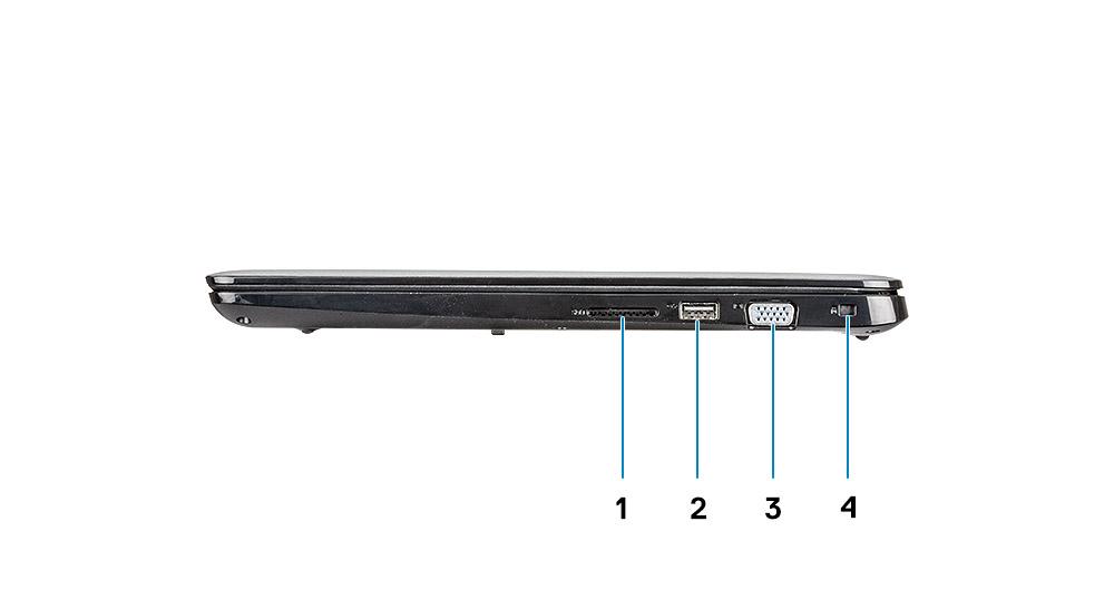 1 Priključek za napajanje 2 Lučka stanja baterije 3 Vrata USB 3.1 Type-C 1. generacije s funkcijo Power Delivery in vrati DisplayPort 4 Vrata HDMI 1.4 5 Omrežna vrata 6 Vrata USB 3.1 1.