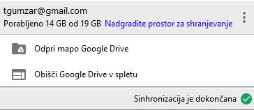 Google Drive namizna aplikacija (Slika 6.2) enako kot OneDrive ponudi možnost odpiranja mape na disku računalnika ali odprtje spletne aplikacije.
