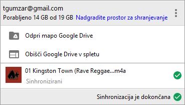 Nato smo enaki postopek ponovili s storitvijo Google Drive (Slika 9.2).