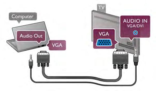 S kablom VGA Uporabite kabel VGA, da priklju$ite ra$unalnik na priklju$ek VGA, in avdio kabel L/D, da avdio VGA priklju$ite na AUDIO IN