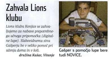 Novice - Slovenske Konjice Naslov: Zahvala Lions klubu Datum: 07.06.