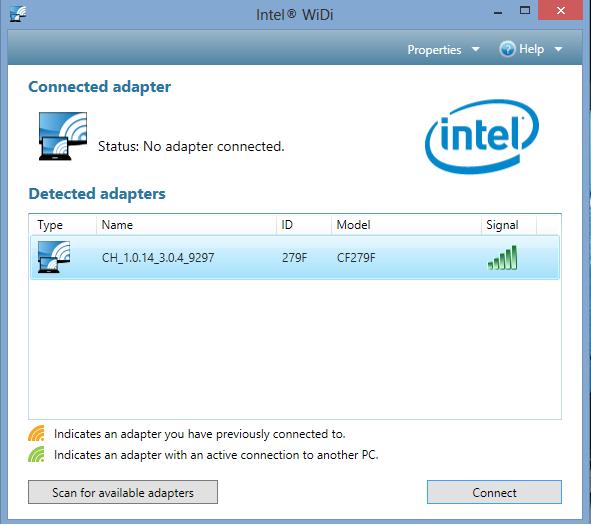 Povezovanje Intel naprav, ki podpirajo WiDisupported POMEMBNO! Ta možnost je na voljo samo za adapter ASUS Miracast z vdelano programsko opremo različice 1.0.