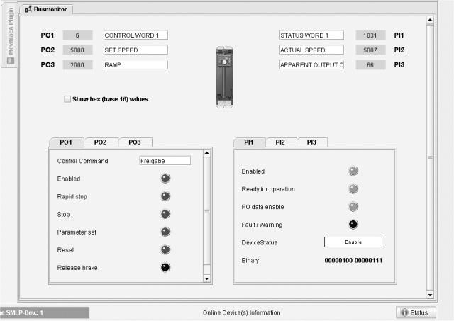 8 Vgrajen spletni strežnik Zgradba programčka za diagnostiko Primer: vtičnik busmonitor za MOVITRAC Vtičnik se uporablja za prikaz podatkov