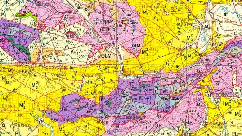 2. GEOLOGIJA OZEMLJA Slika 4: Izsek iz geološke karte Slovenije, list Rogatec 1:100 000 (ni v merilu!).