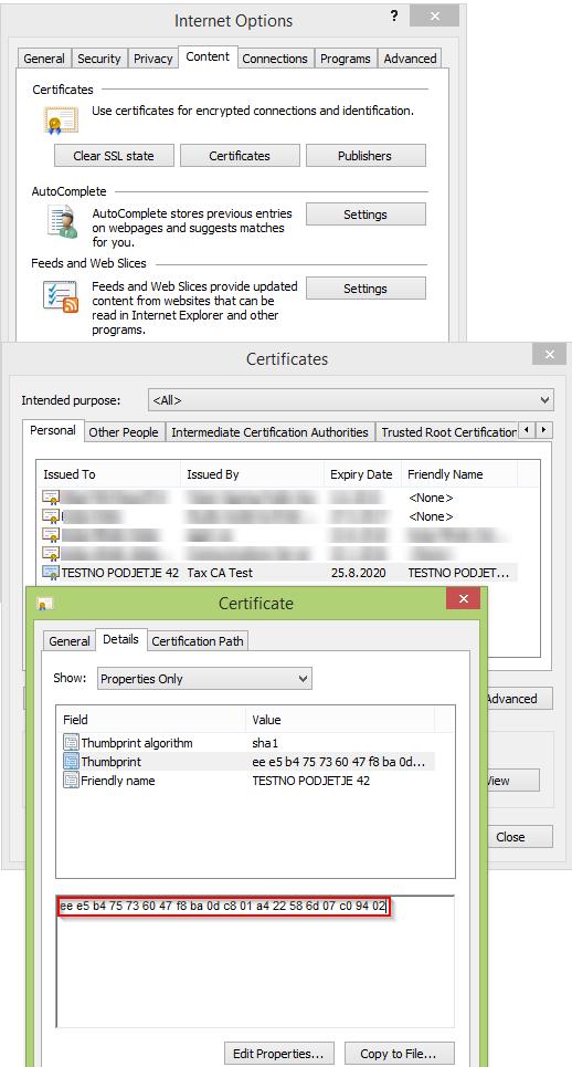 Slika 3 Pridobitev podpisa certifikata Če se uporablja drugi spletni