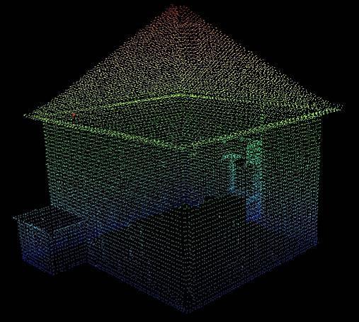 Hostnik, A. 2013. Analiza postopkov obdelave podatkov terestričnega laserskega skeniranja v programu RiSCAN PRO. 49 Slika 54: Filtriranje z avtomatskim filtrom Octree (20.760 točk).