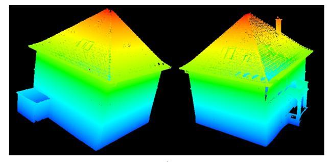 50 Hostnik, A. 2013. Analiza postopkov obdelave podatkov terestričnega laserskega skeniranja v programu RiSCAN PRO. Slika 566: Ročno filtriran 3D objekt v lažnih barvnih vrednostih (6.224.602 točk).
