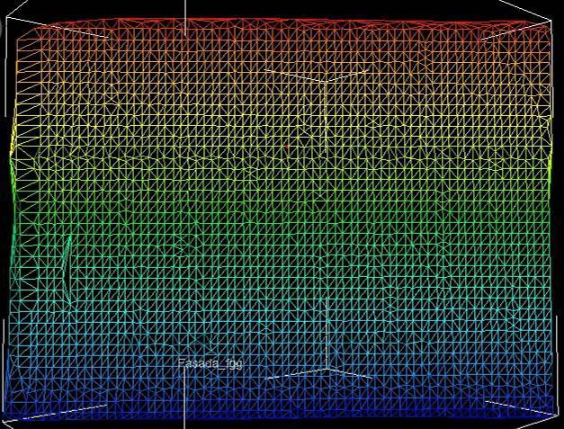 Hostnik, A. 2013. Analiza postopkov obdelave podatkov terestričnega laserskega skeniranja v programu RiSCAN PRO. 53 Slika 61: Mreža trikotnikov na fasadi. 8.