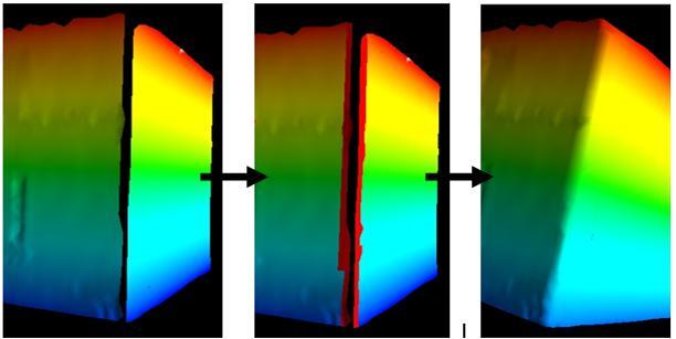 Hostnik, A. 2013. Analiza postopkov obdelave podatkov terestričnega laserskega skeniranja v programu RiSCAN PRO. 55 Slika 63: Postopek»šivanja«trianguliranih ploskev. 8.