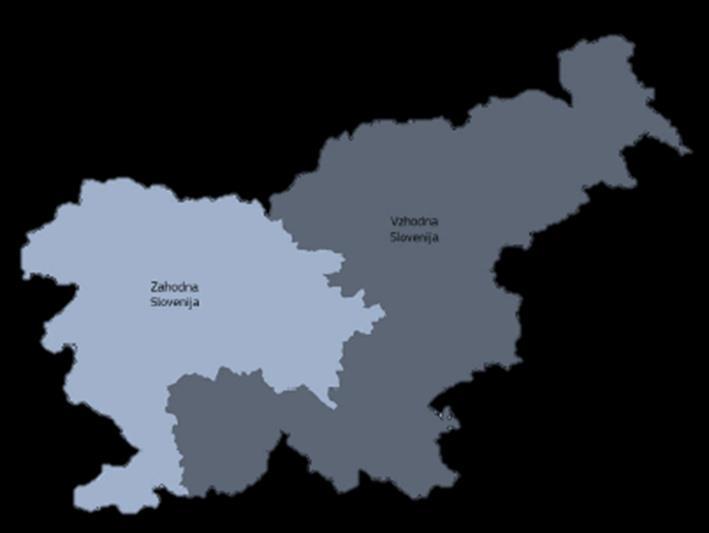 Regionalna porazdelitev izvajanja operacij s področja izobraževanja (PO 10) Kohezijska regija Zahodna Slovenija 44%