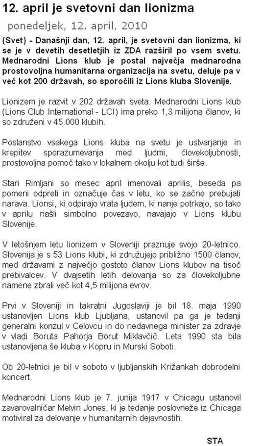 www.ljnovice.com Naslov: 12. april je svetovni dan lionizma Datum: 12.04.