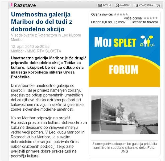 www.rtvslo.si Naslov: Umetnostna galerija Maribor do del tudi z dobrodelno akcijo Datum: 13.04.