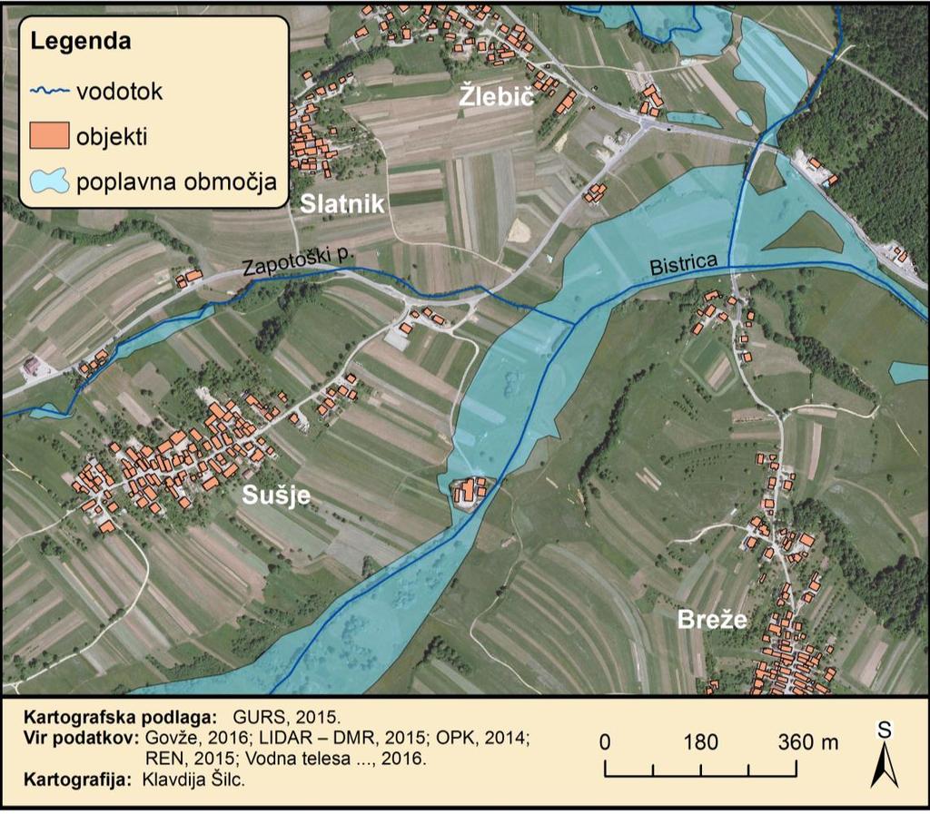 4.5.3. Sušje Na območju nekdanjega mlina in žage v naselju Sušje so območja poplav na OKP iz leta 2014 nepopolno zajeta, saj vode poplavijo večjo površino.