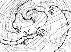 Slika. Sinoptična karta. novembra ob 1: za večji del Evrope. Tanke krivulje predstavljajo izobare, debelejše pa vremenske fronte. (vir: Met Office, http://www.wetterzentrale.de/ topkarten/fsfaxsem.