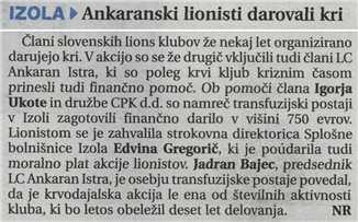 Primorske novice Naslov: IZOLA > Ankaranski lionisti darovali kri Datum: 04.03.