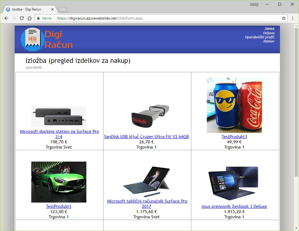 DIPLOMSKA NALOGA 53 Slika 5.18: Pregled izdelkov za nakup v spletni aplikaciji IS.