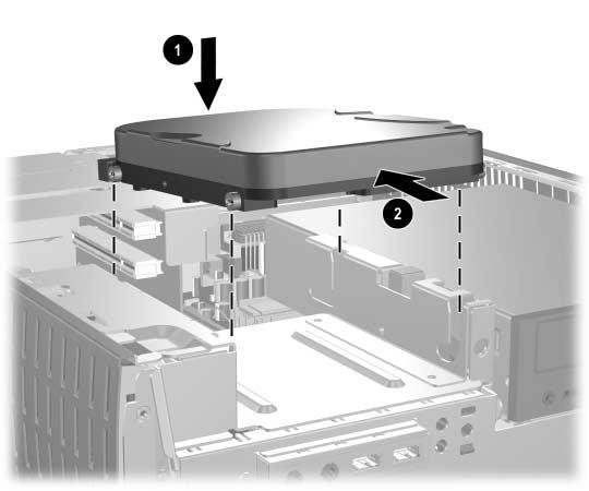 Nadgradnje strojne opreme 6. Vstavite vijaka na hrbtni strani trdega diska 1 v zadnje reže v obliki črke J.