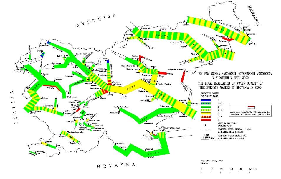 Slika: Skupna ocena kakovosti vodotokov v Sloveniji (http://www.arso.gov.si/vode/publikacije%20in%20poro%c4%8dila/vodno_bogastvo_slovenije.