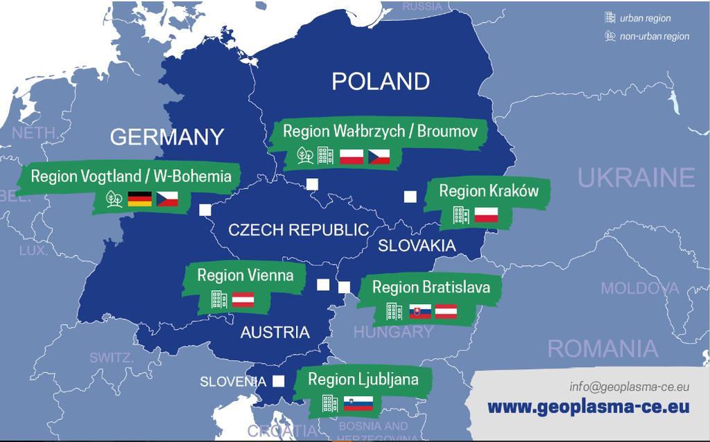 PROJEKTI: Projekt GeoPLASMA-CE: jun. 2016 jun. 2019 Cilj projekta GeoPLASMA-CE je spodbujati povečanje deleža rabe plitve geotermije v strategijah ogrevanja in hlajenja objektov v Srednji Evropi.