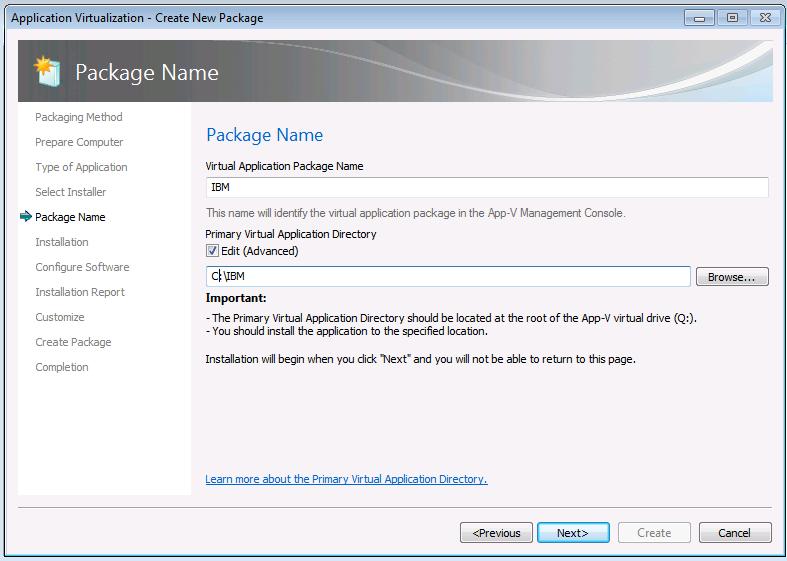 Priloga1: Virtualizacija programa IBM Rational Application Developer 8.0.3 Stran 4 Slika 1.6: Ime paketa in lokacija namestitve 6.