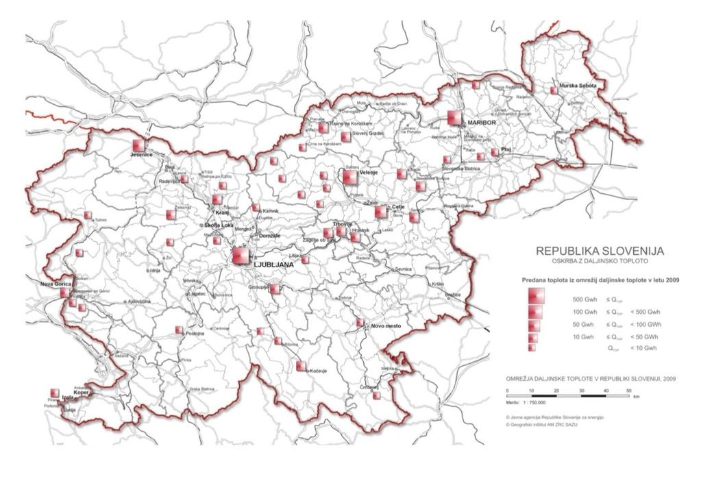 5.2 Distribucijsko omrežje Oskrbo z daljinsko toploto v Republiki Sloveniji je v letu 2012 izvajalo 79 imetnikov licenc za distribucijo toplote za daljinsko ogrevanje, sama distribucijska omrežja pa