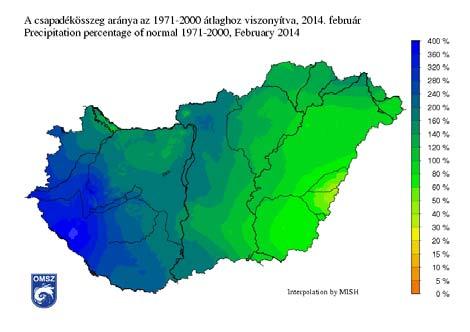 Na desni sliki levo spodaj lahko vidimo, da je bila januarja na Madžarskem povprečna prizemna temperatura zraka večinoma nad dolgoletnim povprečjem, pri čemer je izstopala vzhodna polovica države.