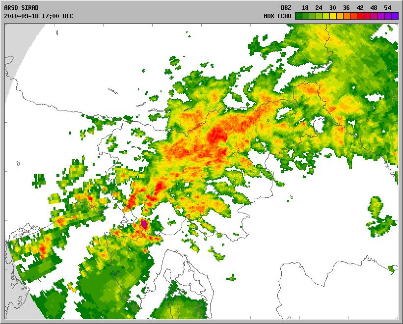 Slika 8. Slika največje radarske odbojnosti padavin 18.