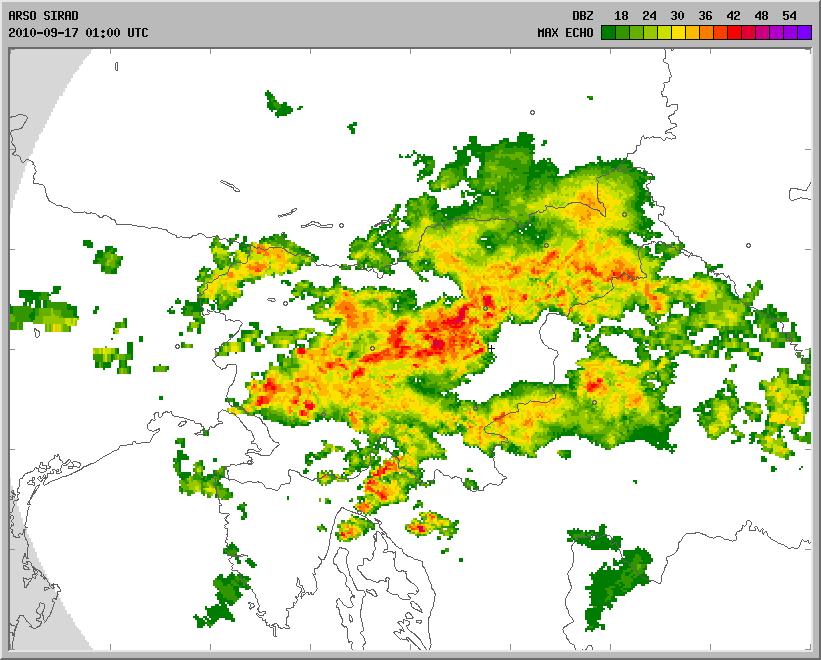 Slika 5. Slika največje radarske odbojnosti padavin 17.