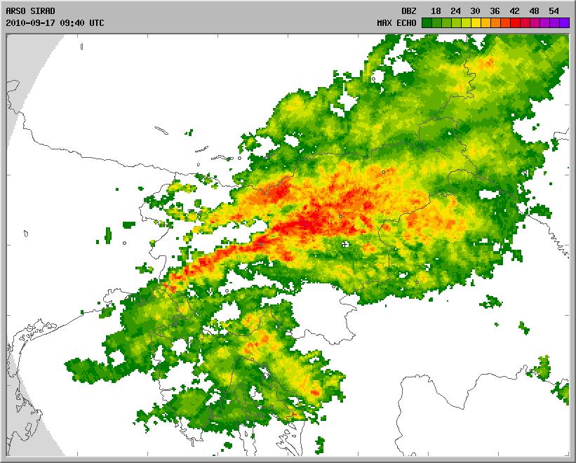 Slika 6. Slika največje radarske odbojnosti padavin 17.