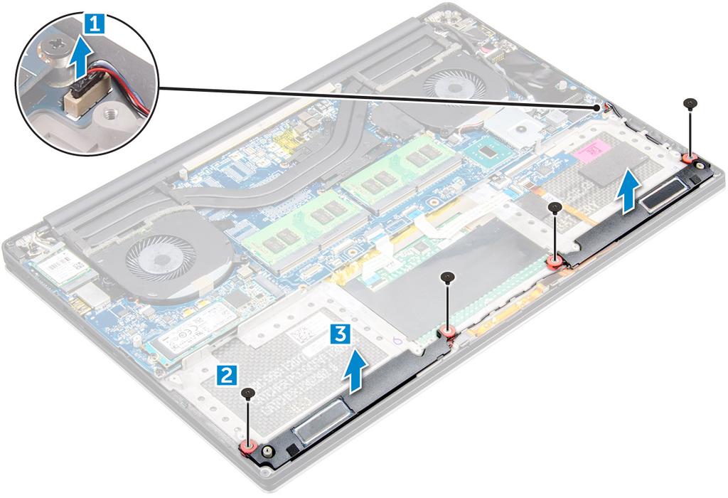 Nameščanje pogona SSD M.2 1 Na pogon SSD M.2 prilepite termalno oblogo. OPOMBA: Termalna ploščica je uporabna samo za pogon PCle SSD. 2 Pogon SSD M.2 pod kotom potisnite v režo pogona SSD.