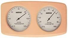 Zaobljen termometer in hygrometer v modernem designu.