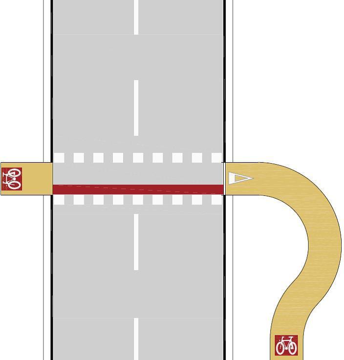 Slika 29: Označevanje kolesarskih prehodov na maloprometnih cestah 30.