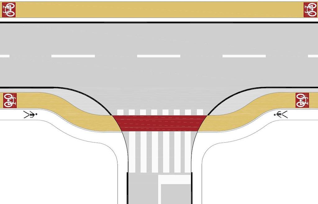 (2) Posredno vodenje kolesarskega prometa prek kraka neprednostne ceste se lahko izvede z zamikom kolesarske steze, s katerim se zagotovi prostor za desno zavijanje vozil izven vozišča prednostne