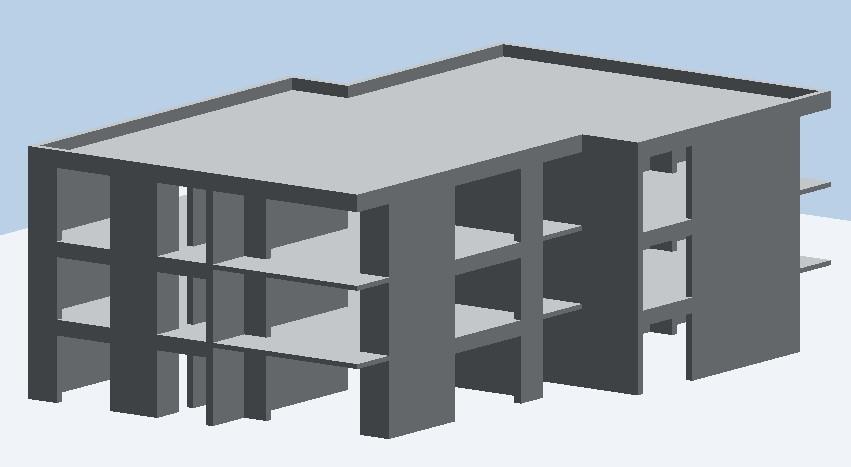 4 Krek, R. 2019. Analiza in dimenzioniranje konstrukcije večstanovanjske zgradbe. 2.2.3 Prečni prerez A-A 2.2.4 Vzdolžni prerez B-B Slika 3: Prečni prerez A-A Slika 4: Vzdolžni prerez B-B 2.2.5 3D model nosilne konstrukcije stavbe Tridimenzionalen model nosilne konstrukcije zgradbe, prikazan na slikah 5 do 8, smo izrisali s pomočjo programskega orodja Allplan 2018.