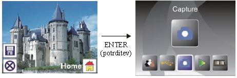 1.7 Capture (skeniranje): Home S pomočjo tipke LEVO / DESNO izberite simbol HOME in pritisnite tipko ENTER ali
