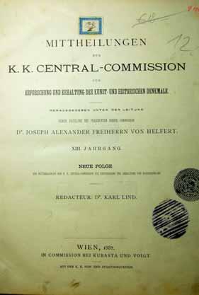 1850 C.k.Centralna komisija za preučevanje in ohranjanje stavbnih spomenikov ustanovljena na pobudo ministra za trgovino barona von Brucka s cesarskim odlokom z dne 31.