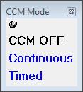 Slika 37: Pojavni meni načina CCM Izbire načina CCM so naslednje: CCM OFF (IZKLOPLJEN) Continuous (Neprekinjeno): Samo za preskušanje.