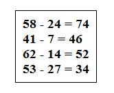 Slika 3: Učenec, ki vedno odšteva od večje števke Problemi s številskimi zaporedji in matematičnimi dejstvi Pri tej kategoriji težav imajo učenci težave pri urejanju števil po velikosti, določanjem