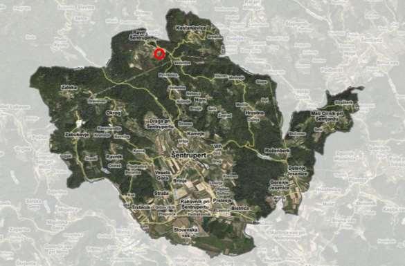 Slika: občina Šentrupert in prikaz lokacije investicije Vir: Prostorski informacijski