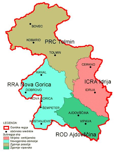 Priloga 10 Slika 5: Goriška regija in njene subregije Vir: Spletna stran Posoški razvojni center [URL http://www.pososki-rc.