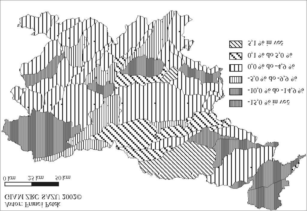 Napovedi spremembe rabe tal v Sloveniji do leta 2012 Zemljevid 1: Napovedi sprememb deležev njiv v slovenskih pokrajinah od leta