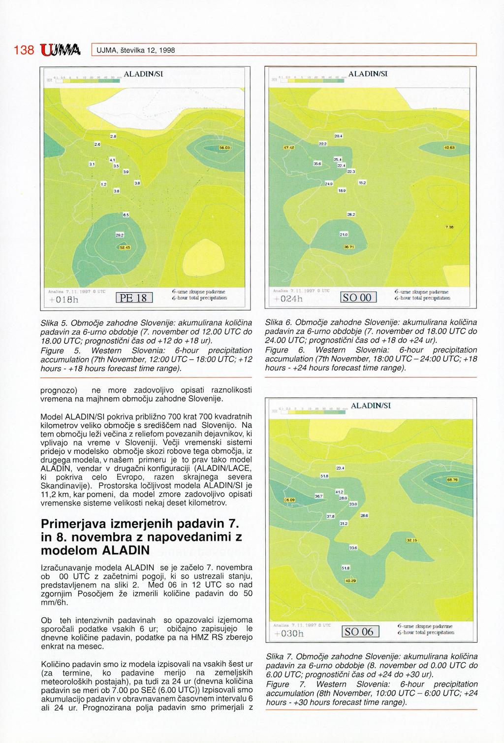 138 usum, UJMA, številka 12, 1998 A LA DIN/SI 024h SO 00 6 ume skupne padavine 6 -hour total precipitation Slika 5. Območje zahodne Slovenije: akumulirana količina padavin za 6-urno obdobje (7.