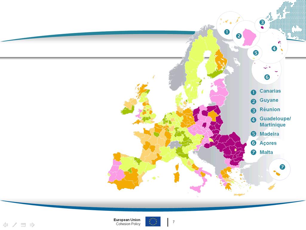 REGIJE V EU BDP/prebivalca indeks EU27=100 manj razvite regije (162,6 mrd EUR) < 50 50-75 regije v
