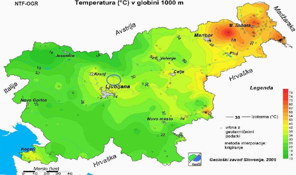 Karta 23: Geološka prognoza z energetskim izračunom vir: Geološki zavod Slovenije V letu 2016 je bila izdelana Ocena geotermalnega potenciala Mestne občine Novo mesto s predlogom programa